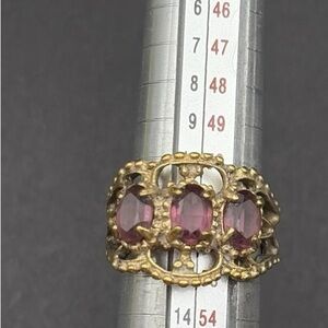 Vintage 18KT HGE Heavy Gold Electroplate Garnet Ring Size 6 Filigree